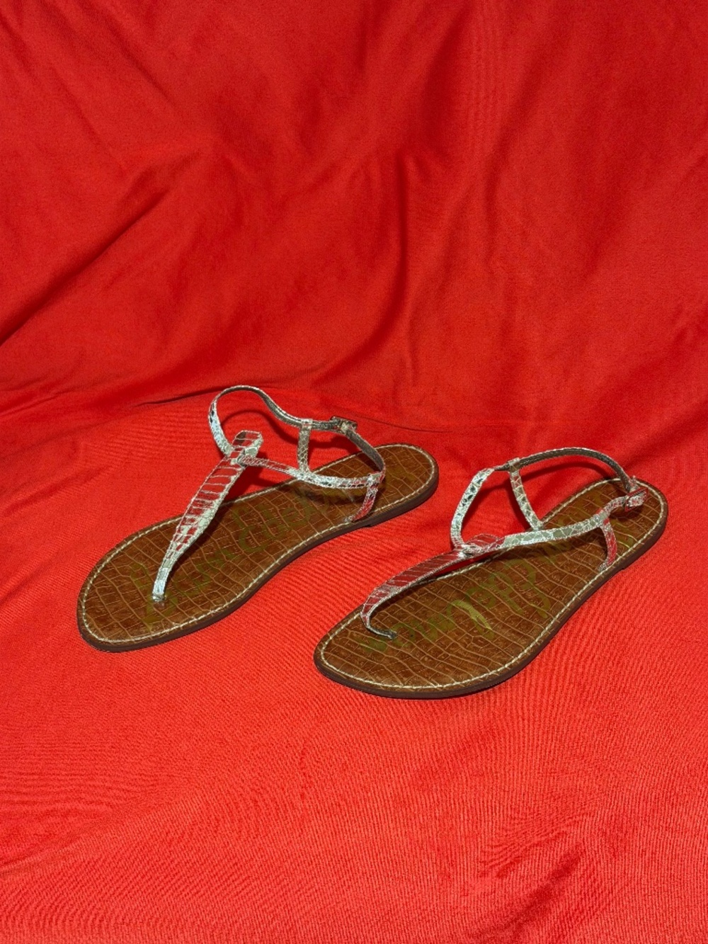 Sam Edelman Gigi Asymmetrical Metallic Snakeskin Thong Sandals Size 13